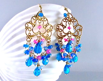 オパールシャンデリアイヤリング、マルチカラー10月誕生石マーキス