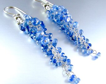 Long Kyanite Sterling Silver Cluster Earrings - Waterfall