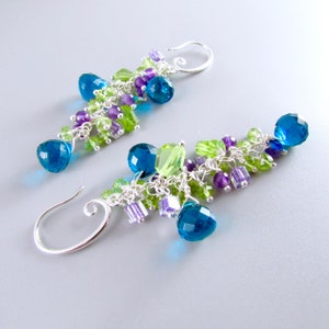 Colorful Earrings With Teal Quartz, Peridot, Amethyst and Murano Glass ...