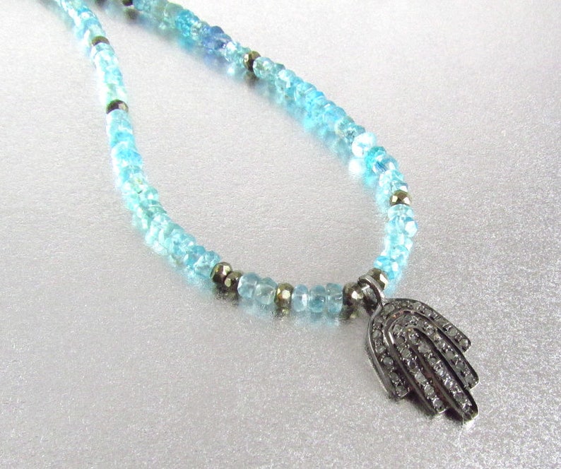 Diamond Hamsa Charm With Apatite and Pyrite image 3