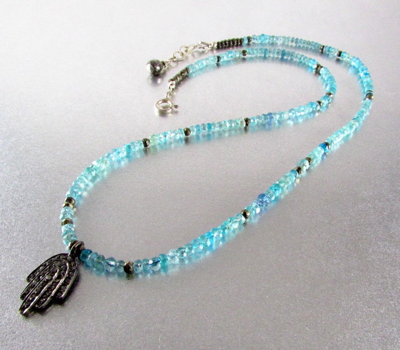 Diamond Hamsa Charm With Apatite and Pyrite image 5