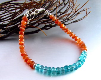 Aqua Apatite And Sunstone Sterling Silver Bracelet