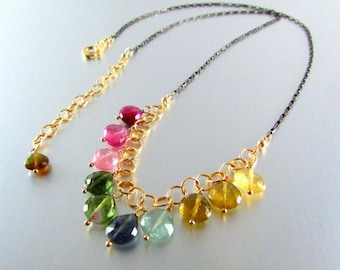 Mixed Metal Tourmaline Drop Necklace Necklace