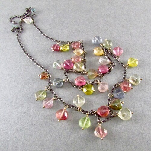 Tourmaline Drop Oxidized shops Sterling Silver Necklace