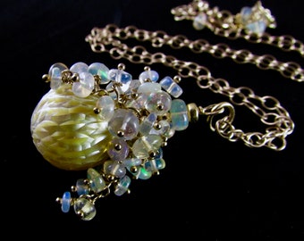 Faceted Pearl Necklace, Baroque Pearl With Ethiopian Opals With Gold Filled Chain, Adjustable Necklace