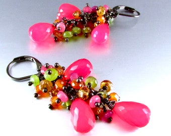 Colorful Hot Pink Chalcedony Earrings