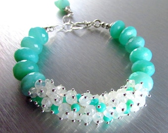 Bracelet Opale Péruvienne et Pierre de Lune Chunky Cluster