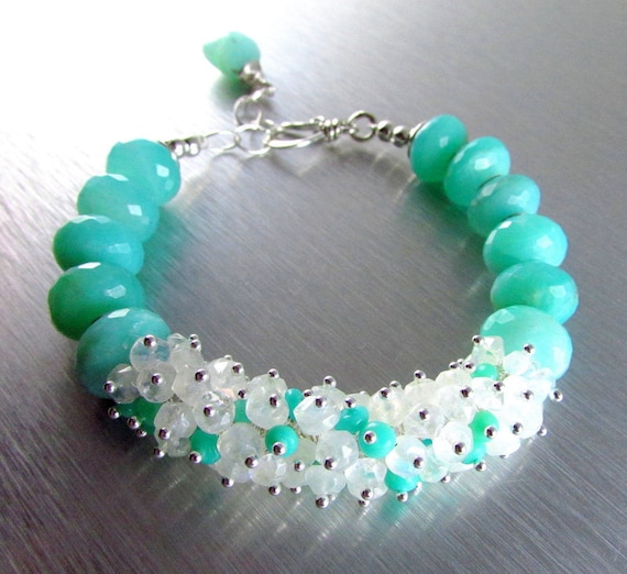 Peruvian Opal and Moonstone Chunky Cluster Bracelet