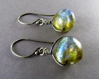 Handmade Lamp Work Beads And Sterling Silver Rustic Earrings, Basha Bead Earrings