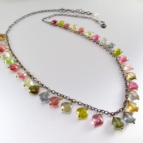 Tourmaline Drop Oxidized shops Sterling Silver Necklace