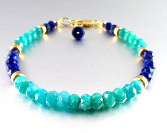 Amazonite And Lapis Lazuli With Gold Fill Adjustable Bracelet
