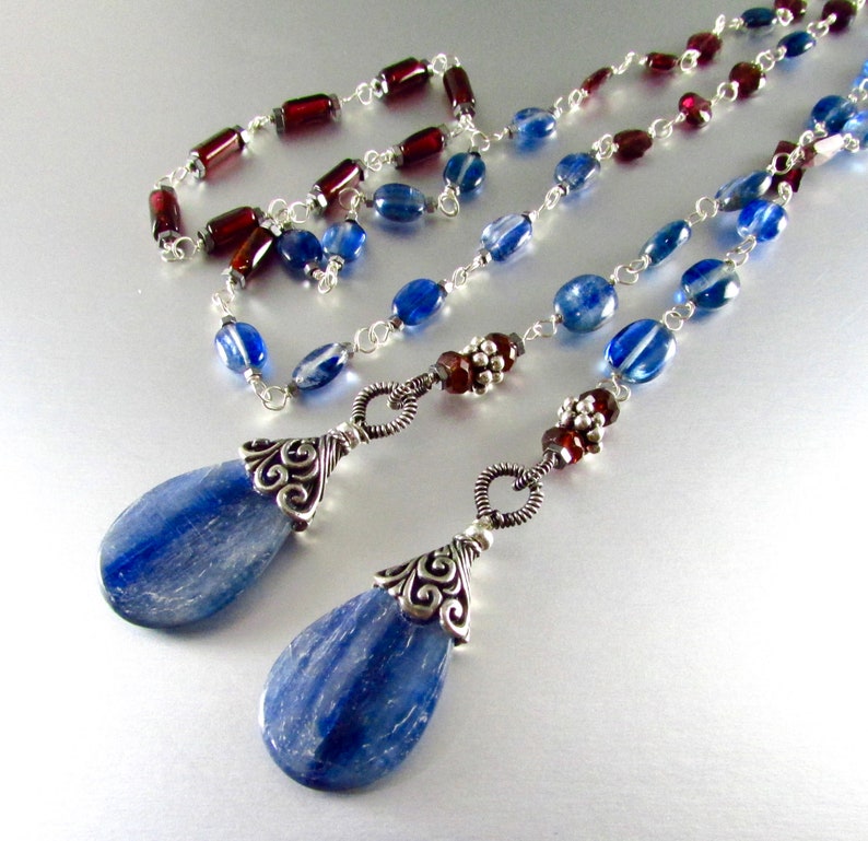 Kyanite And Garnet With Sterling Silver Lariat Necklace image 6