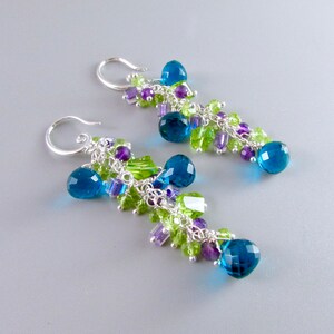 Colorful Earrings With Teal Quartz, Peridot, Amethyst and Murano Glass ...