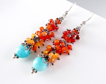 Amazonite avec boucles d’oreilles cornalines de style cornaline
