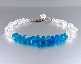 Herkimer Diamonds With Neon Apatite Sterling Silver Bracelet