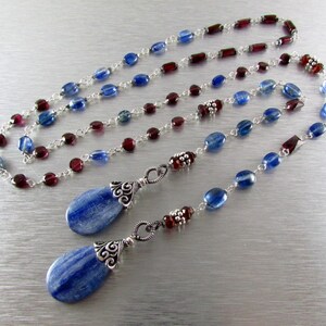 Kyanite And Garnet With Sterling Silver Lariat Necklace image 5