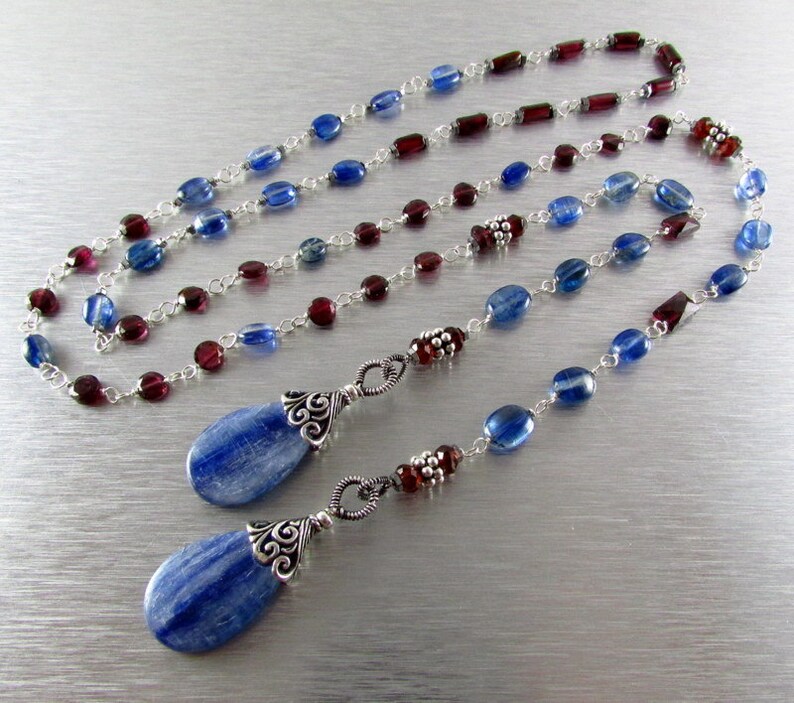 Kyanite And Garnet With Sterling Silver Lariat Necklace image 5