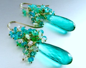 Glowing Green Quartz With Opal Dangles In Gold Filled