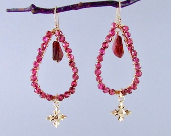 Créoles de lustre en grenat rhodolite rempli d'or