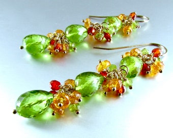 Peridot, Mandarin Garnet And Zircon Gold Filled Earrings