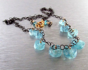 Mixed Metal Aquamarine Necklace Rustic Necklace,