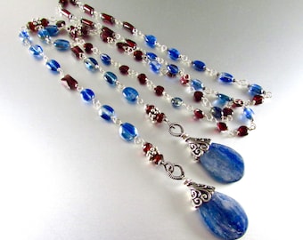 Kyanite And Garnet With Sterling Silver Lariat Necklace