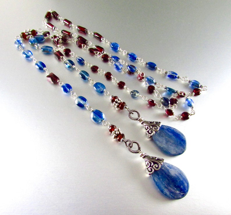 Kyanite And Garnet With Sterling Silver Lariat Necklace image 1