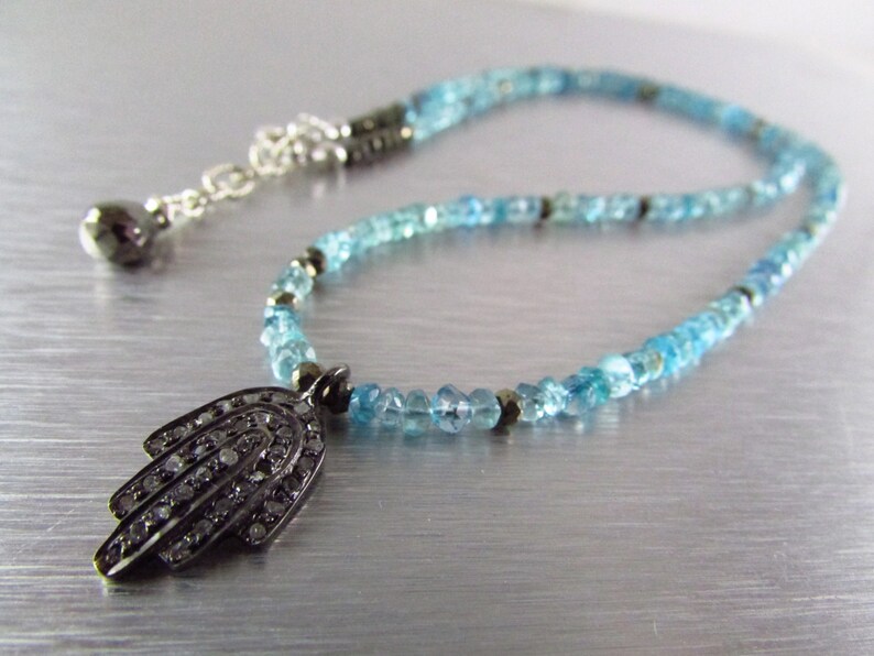 Diamond Hamsa Charm With Apatite and Pyrite image 7