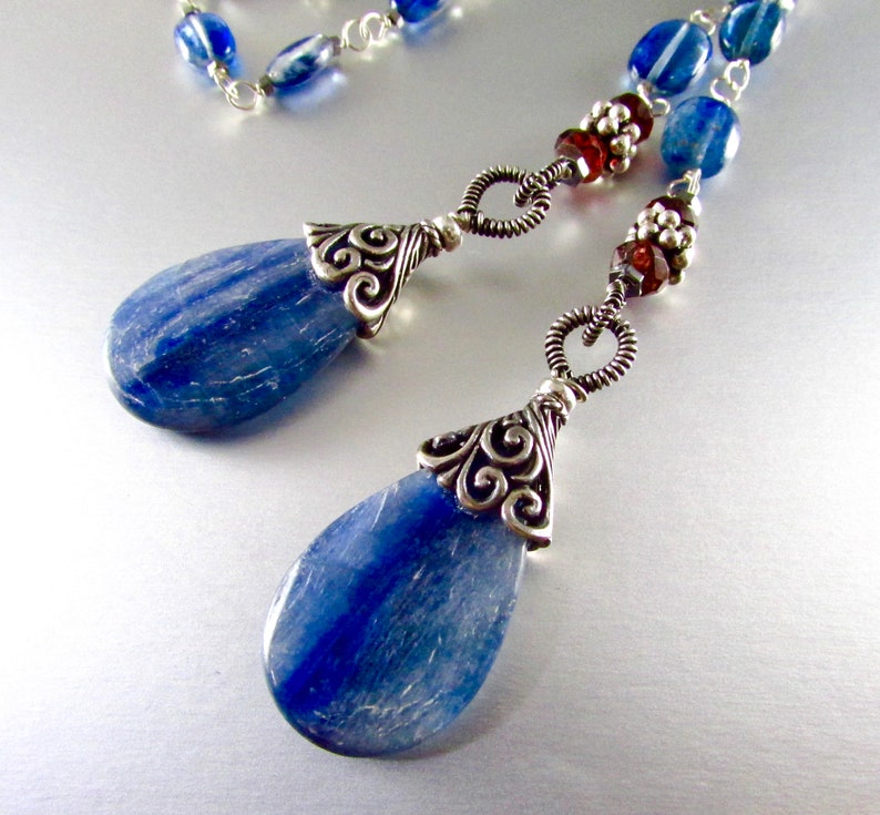 Kyanite And Garnet With Sterling Silver Lariat Necklace image 2