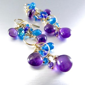 Amethyst and Quartz Dangle Gold Filled Earrings