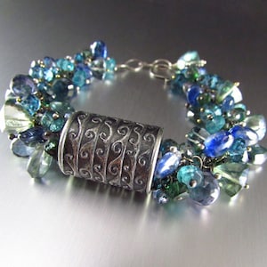 Anne Choi Wave Bead With Kyanite, Quartz and Apatite Cluster Sterling Silver Wire Wrapped Bracelet