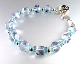 Blue Quartz And Apatite Sterling Silver Bracelet