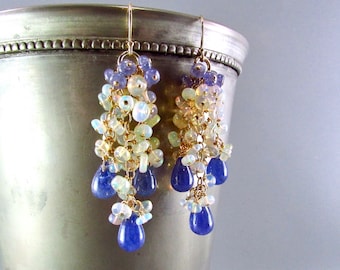 Tanzanite And Ethiopian Opal Chandelier Earrings