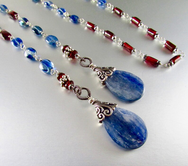 Kyanite And Garnet With Sterling Silver Lariat Necklace image 3