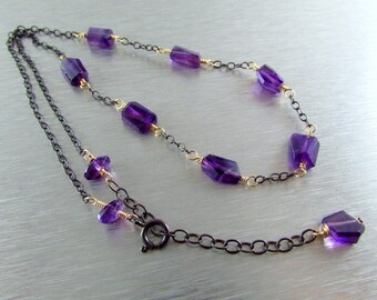 Amethyst and Oxidized Sterling Silver Necklace