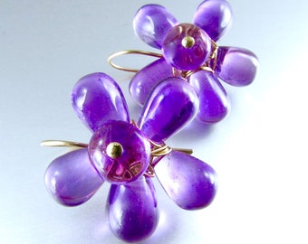 Boucles d'oreilles fleurs en fil d'améthyste