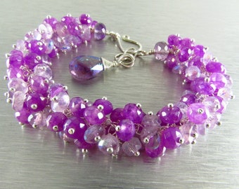 Mystic Amethyst With Purple Lilac Silverite Sterling Silver Cluster Bracelet