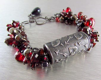 Anne Choi Heart and Arrows Garnet and Spinel, and Quartz Wire Wrapped Cluster Bracelet - Broken Hearts