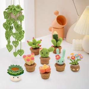 フラワーポットコースターセットかぎ針編みパターンバンドル、DIY手作りクラフトギフトアイデア、フラワーかぎ針編みキットチューリップユリの葉のステップバイステップビデオチュートリアル