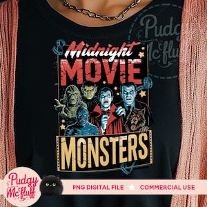 Midnight Movie Monsters PNG | Retro Horror Film Digital Design | Universal Monsters  | Funny Halloween | Classic Monsters, Vintage Halloween