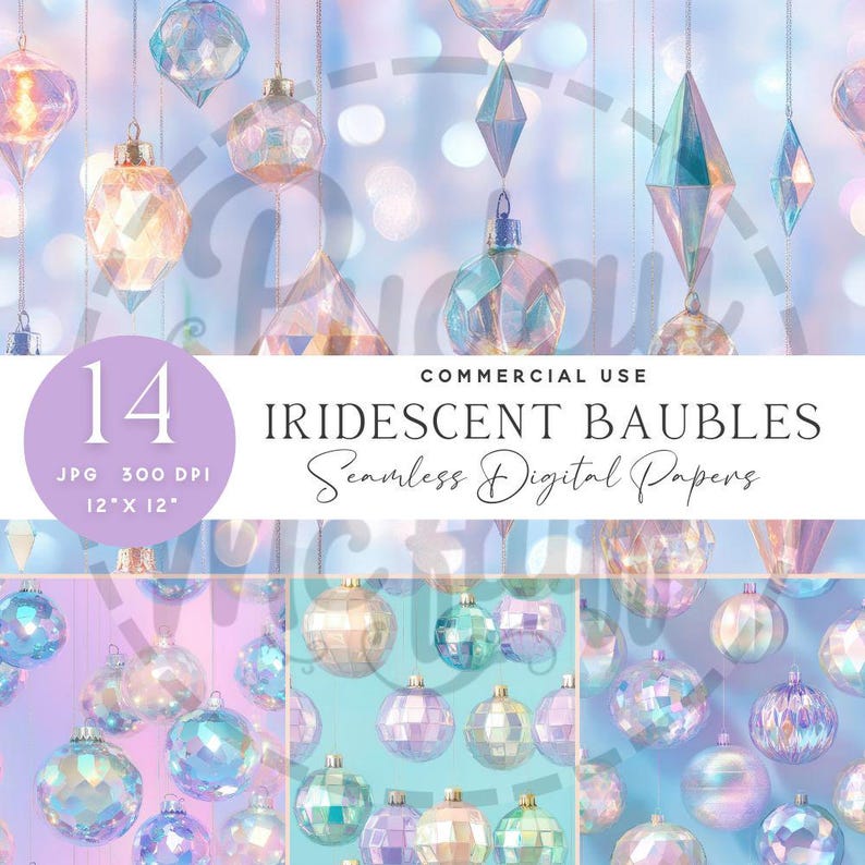 Christmas Ornaments Iridescent Seamless Digital Paper 300 Dpi | Baubles ...