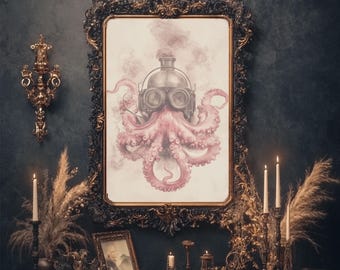 Steampunk Octopus Art Print | Frontier Critters | Wild West Octopus Painting | Funny Octopus | Vintage Octopus Art | Kraken | Old West Art