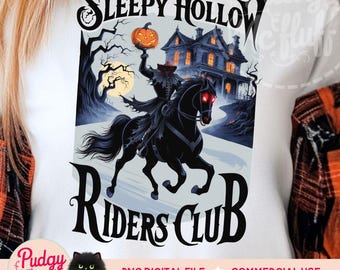 Sleepy Hollow Riders Club Halloween PNG | Gothic Art | Funny Halloween | Spooky Season | Vintage Halloween | Headless Horseman | Horse
