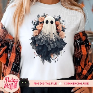 Halloween Lace Ghost PNG | Black Lace Ghost | Aquarela Outono Ghost Bow Png | Camisa de renda fantasma Png, Cute Boojee Halloween Sublimation Design