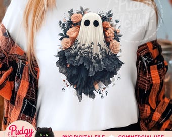 Halloween Lace Ghost PNG | Black Lace Ghost | Aquarela Outono Ghost Bow Png | Camisa de renda fantasma Png, Cute Boojee Halloween Sublimation Design