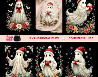 Halloween Lace Ghost PNG-bundel | 5 schattig kerstspook png, Halloween kerstspook kant strik png | Boujee-png, herfstboojee-sublimatieontwerp