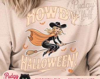 Howdy Halloween Cowgirl Witch PNG | Western Spooky Season Digital Design | Halloween Mama Png | Vintage Halloween | Png shirt design