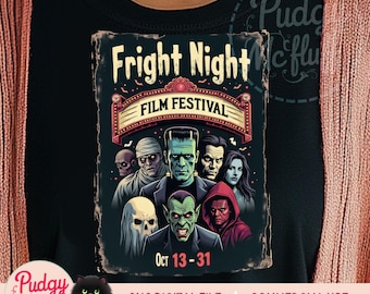 Halloween Horror Nights Png | Retro Horror Film Digital Design | Fright Classic Horror Movie Monsters Vintage | Halloween Art