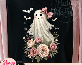 Bundle of 5 Halloween Lace Ghost PNG Pink Designs |  Boo Bow | Spooky Cute Boojee Sublimation Design