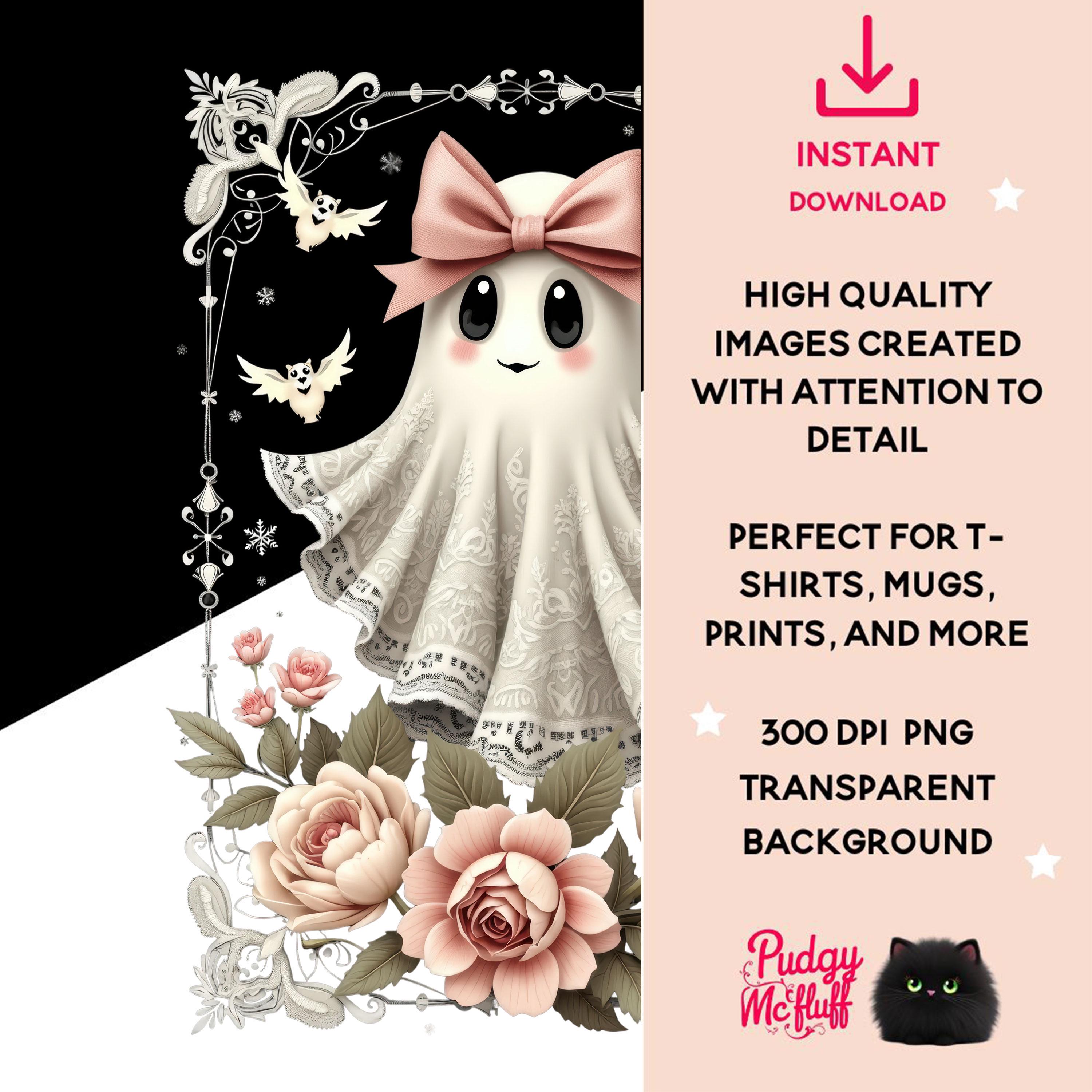 5 Halloween Lace Ghost PNG Pink Bundle Designs | Halloween Boo Lace Bow ...